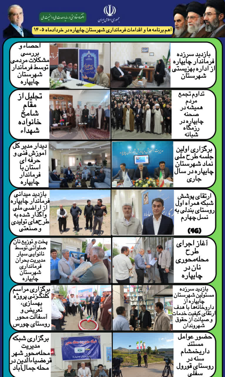 گزارش اقدامات فرمانداری شهرستان چایپاره در خردادماه 1405